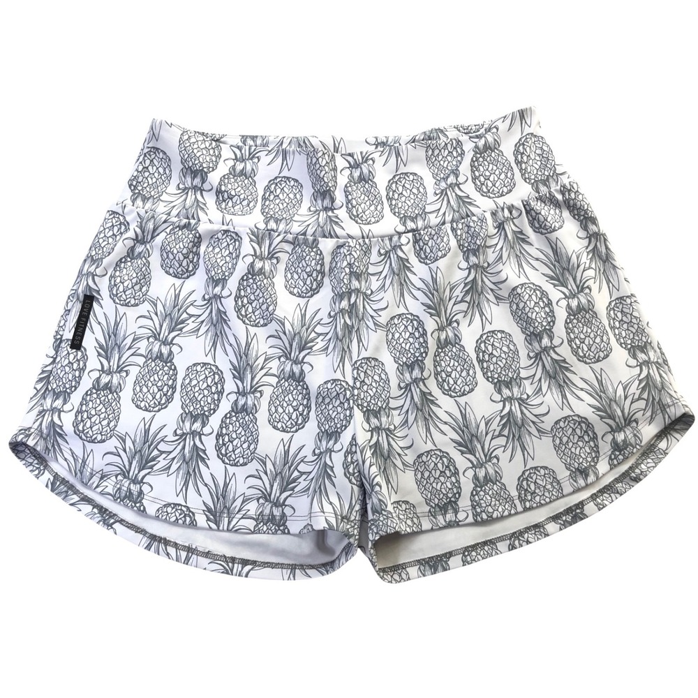 Love Fitness Pineapple Athletic Shorts Womens XL White Grey Gym Yoga